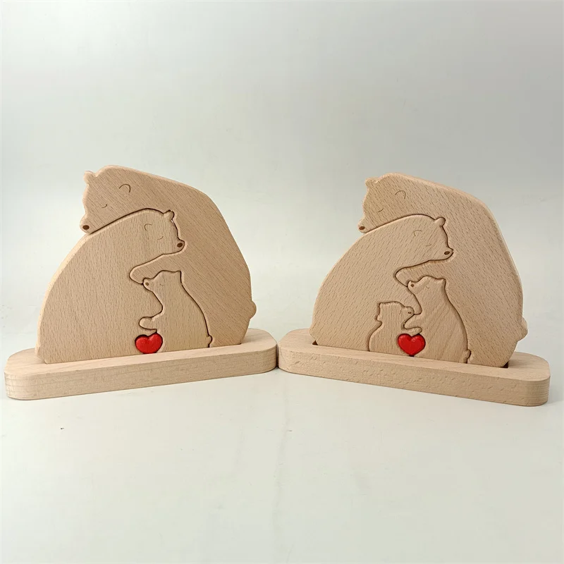 Custom Engraved Family Name Wooden Bear Family Puzzle Keepsake Gift Wooden Animal Family Puzzle for Parents