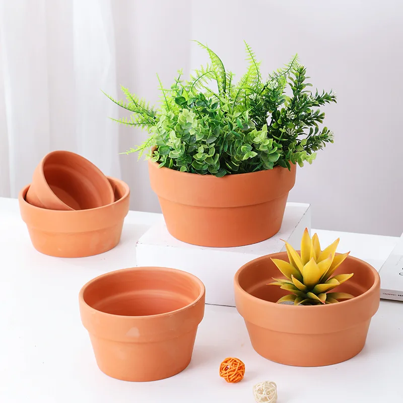 2022 new hot selling low price high quality large red pottery flat flower pot root shallow plant pot wholesale