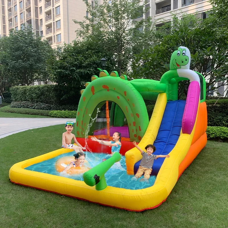 Outdoor Small Inflatable Bouncer Animals For Kids Green Dinosaur Inflatable Bouncer With Water Slide Inflatable Bouncer