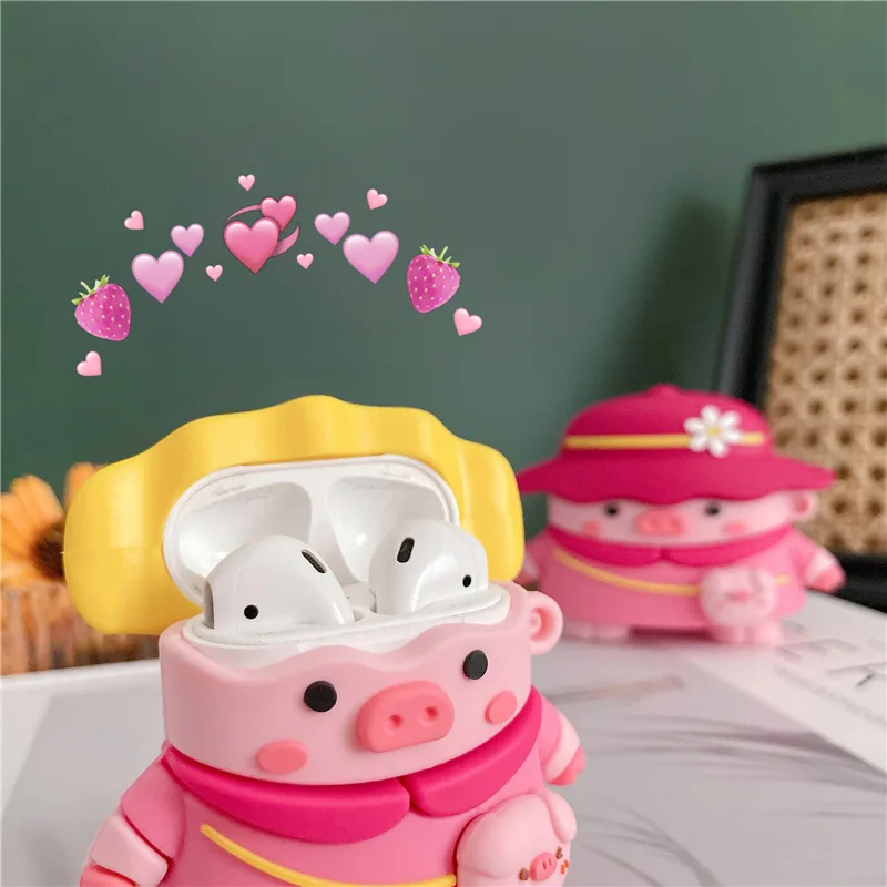3D Cartoon Korea Pink Pig Change Hat  Earphone Cases For Airpod 1 2 Protect Cover Accessories For Airpods Pro