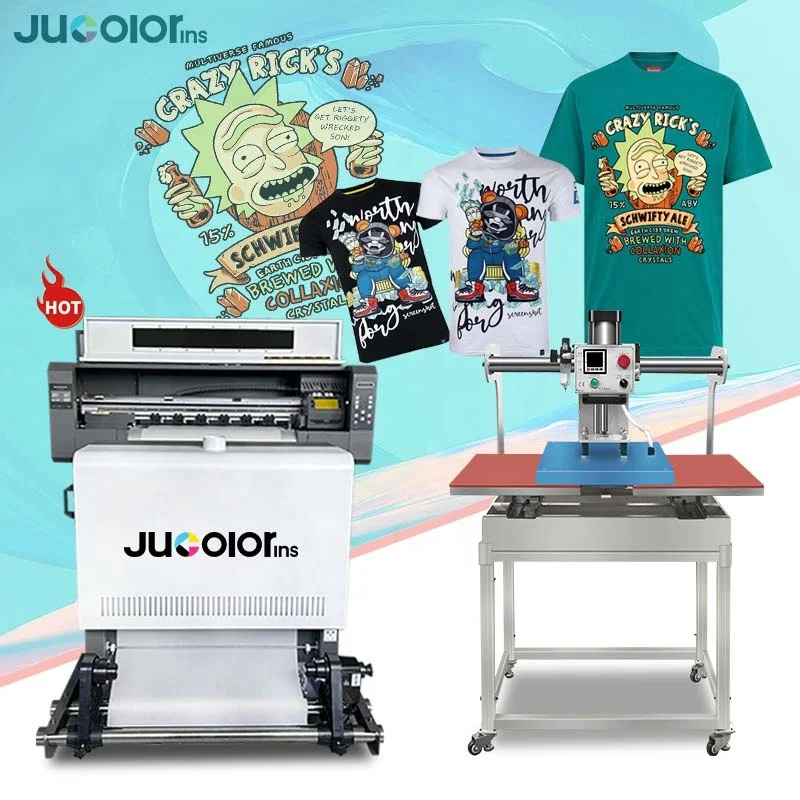 Jucolor A1 size DTF printer printing powder shaking heating press all in one machine for clothes garment fabrics cotton jeans