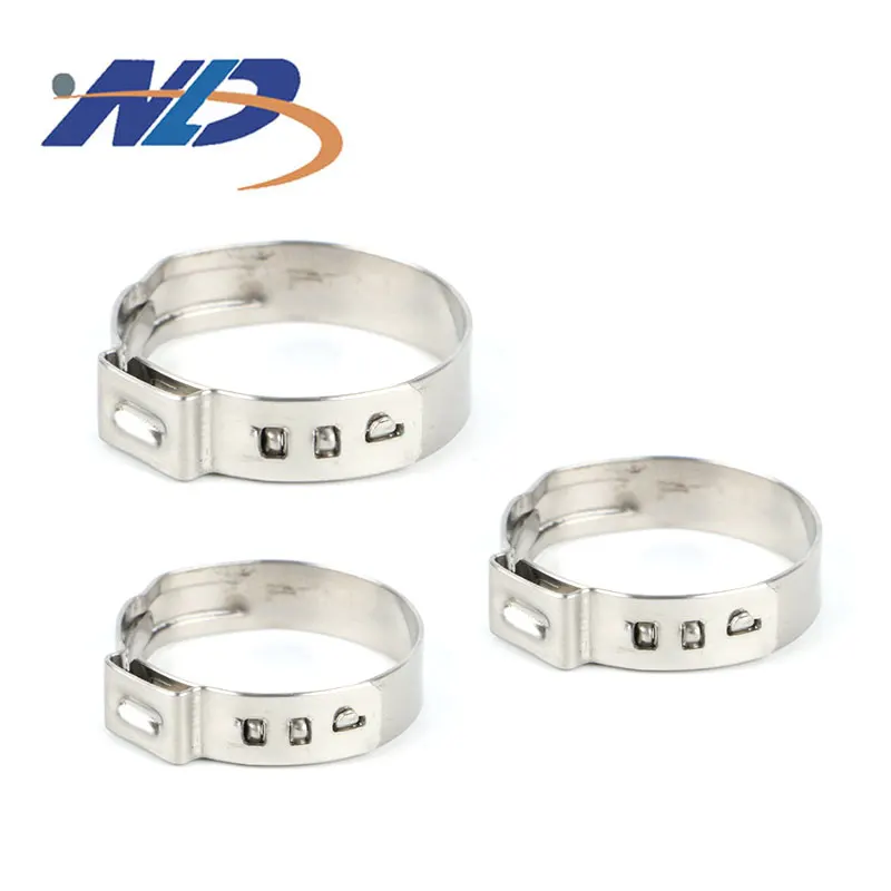 Customized 304 Stainless Steel Stepless Cinch Ring Crimp Pinch Single Ear Hose Clamp