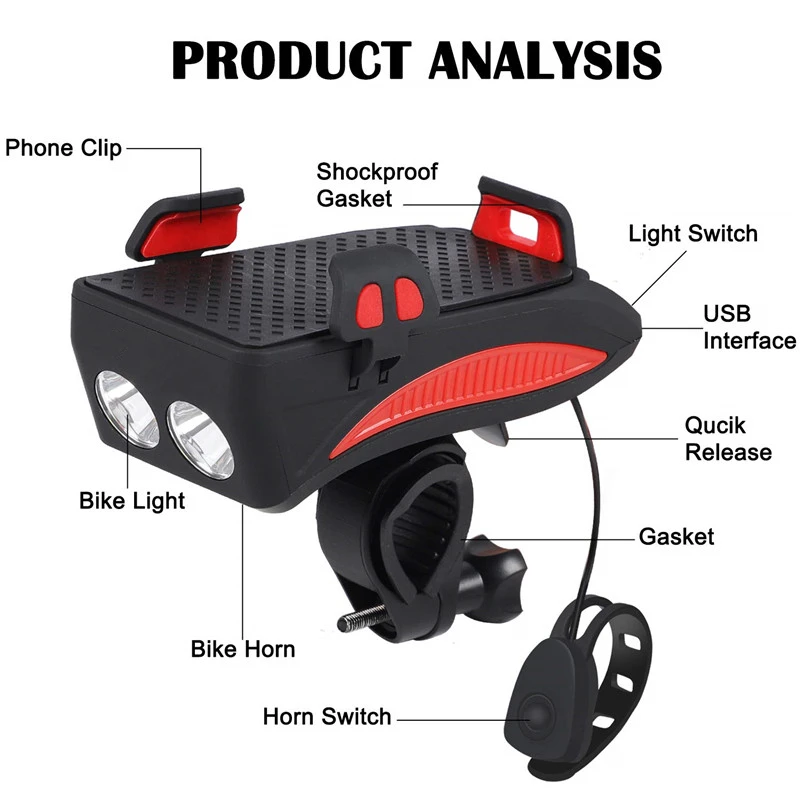 New 4 in 1 mobile stand for bike with battery pack headlight horn