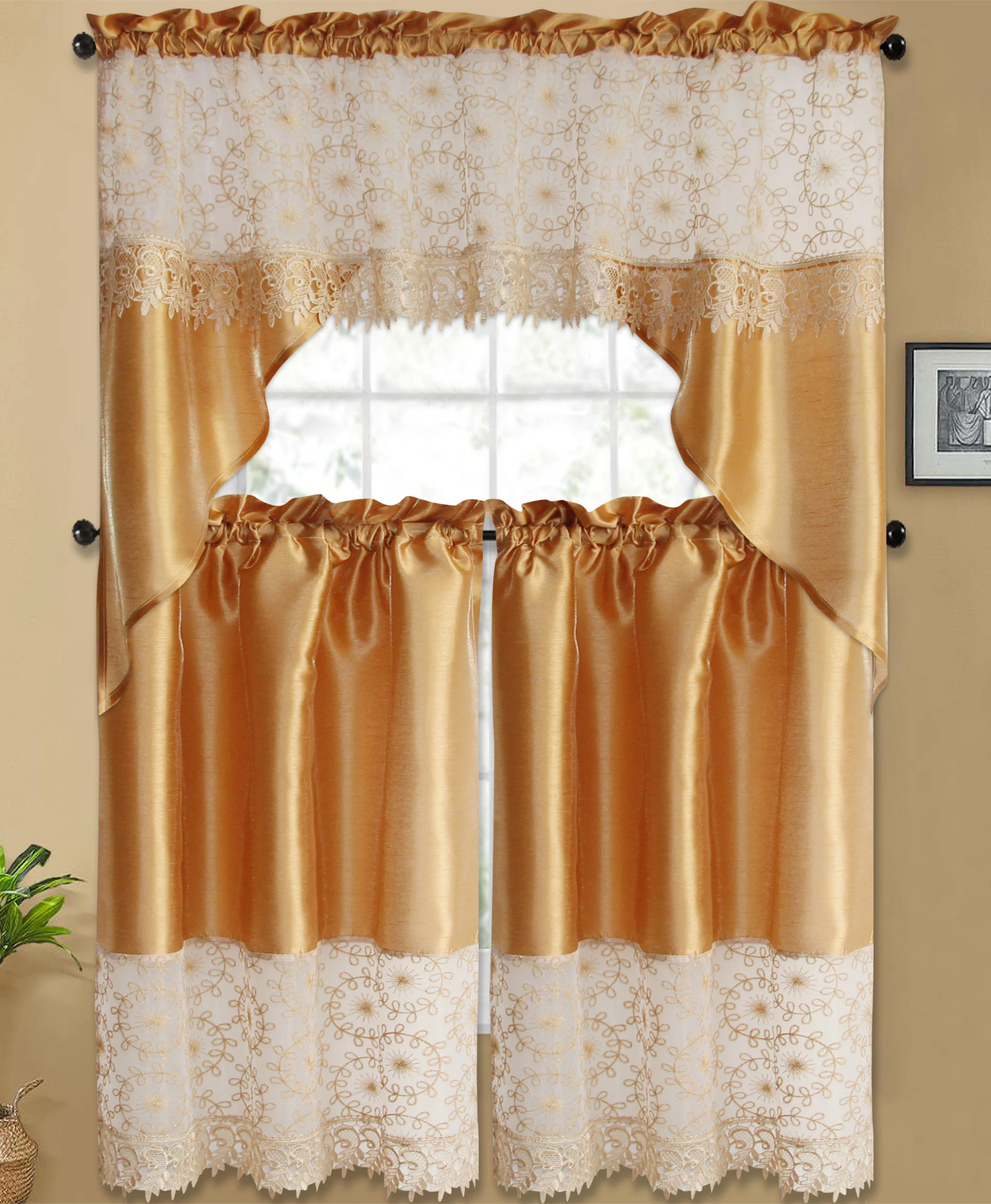 Romantic Floral Curtain Kitchen  Sheer Curtain Home Decor Rod Pocket Window Curtain