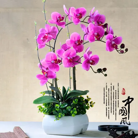 High quality PU artificial blue plants orchid flowers in vase vanda orchid for indoor decoration single orchid