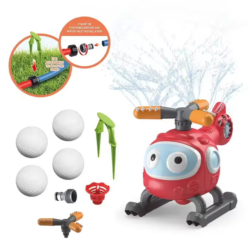 HN 2 in 1 Rotating Propellers Aircraft Water Sprinkler Toy With Baseball Splash Kids Outdoor Backyard Water Sport Toys