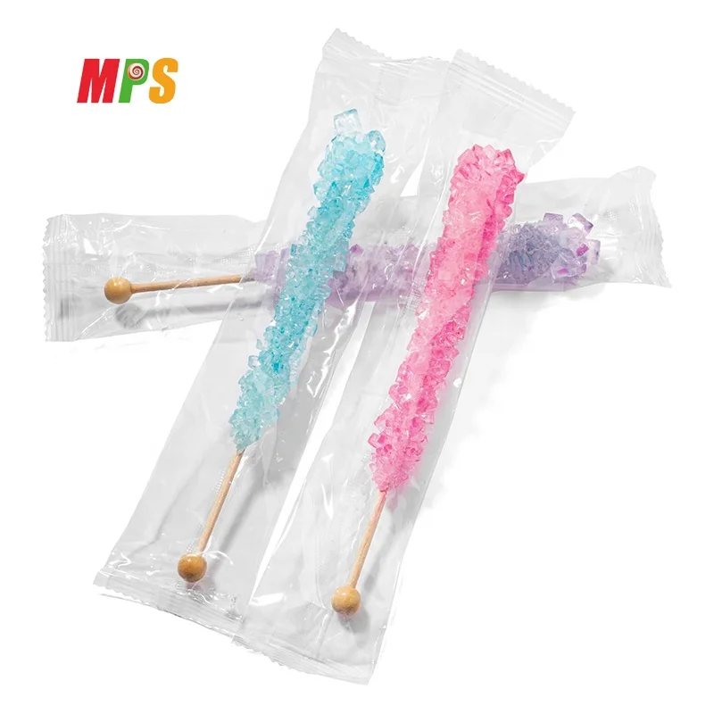 Factory Custom Homemade Assorted Colors Sour Sweet Rock Candy Sugar Sticks Indiv Wrapped - Pink, Light Blue, Lavender