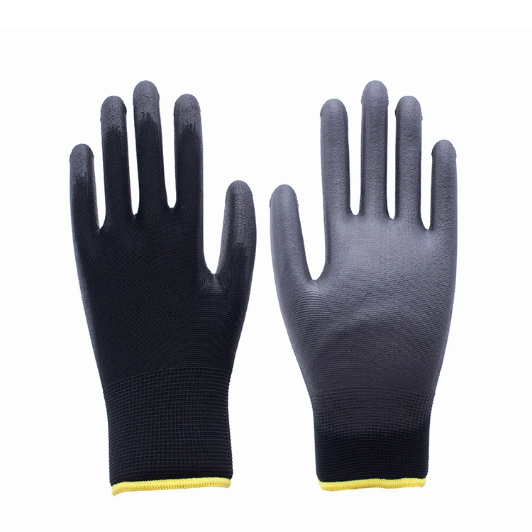 
Industry Safety 13 Gauge Knitted Black Polyester PU Dipped Dmf Free Working Gloves For Construction 
