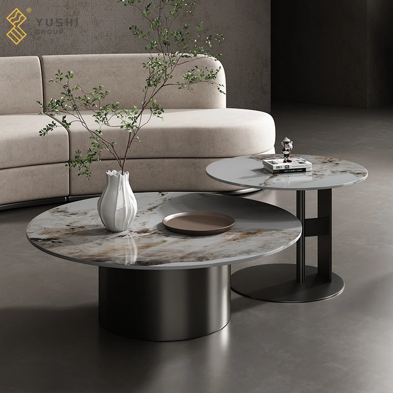 Yushi Group Metal two coffee table set with gold stainless steel frame marble top modern living room center table furniture
