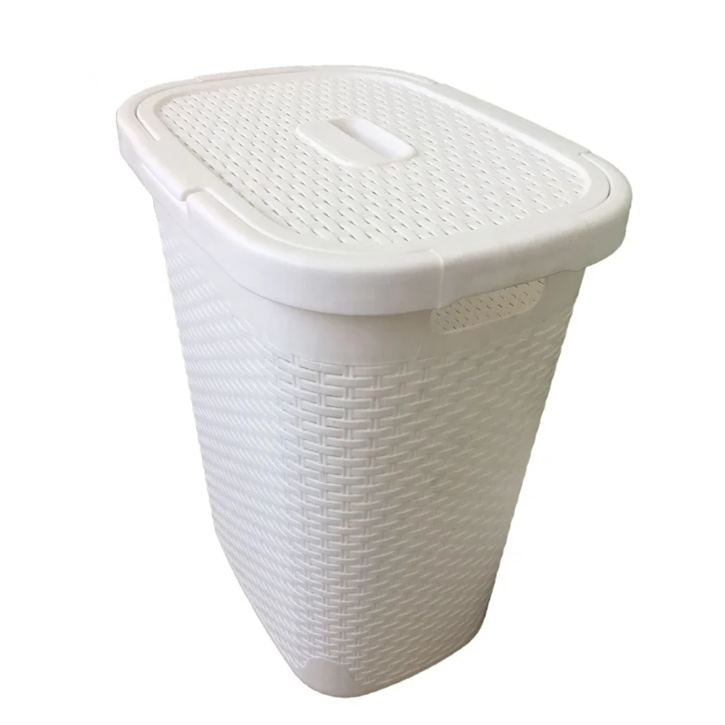 45L Slim Laundry Hamper, Clothes Basket with Lid, Wicker Design 45x34x53cm