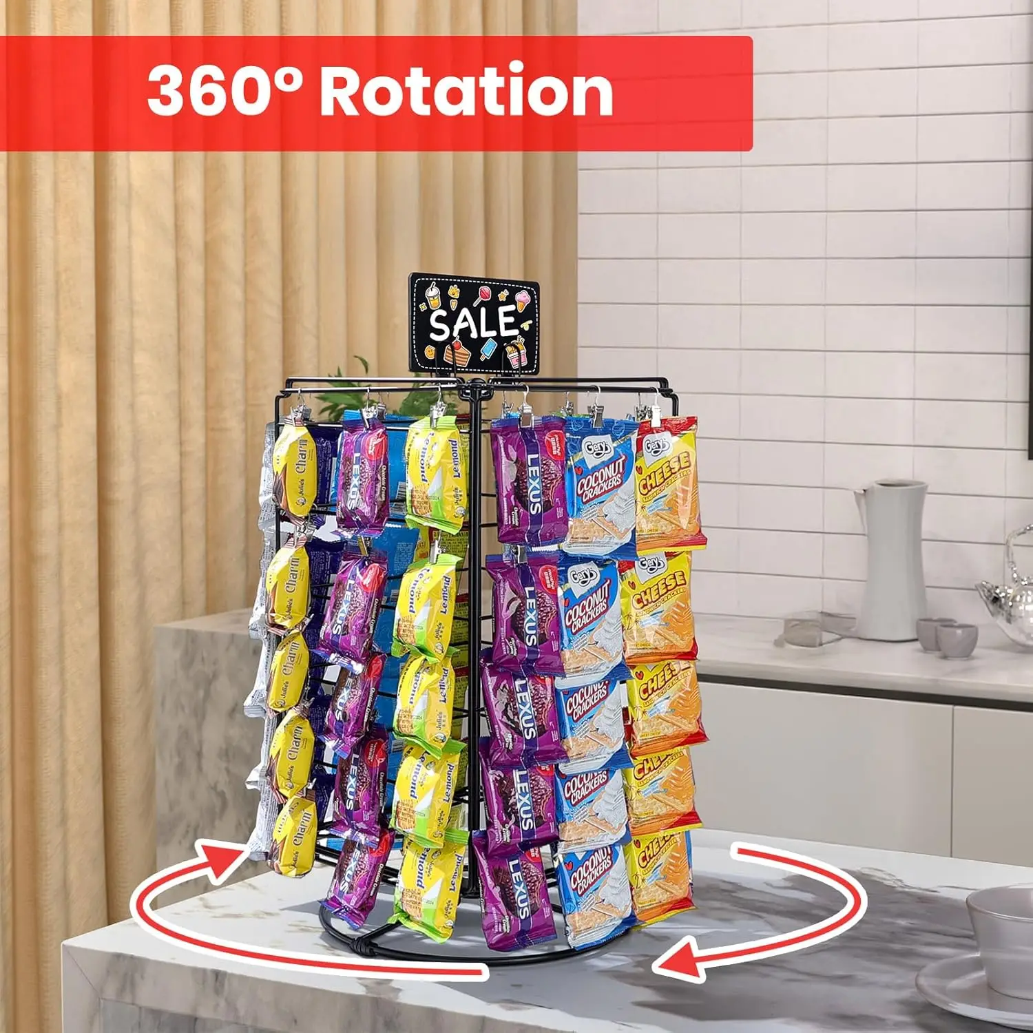 Chip Rack Display Stand, 60 Chips Snack Display Rack For Supermarket, Rotating Chips Display Shelf For Store,Promotional Rack