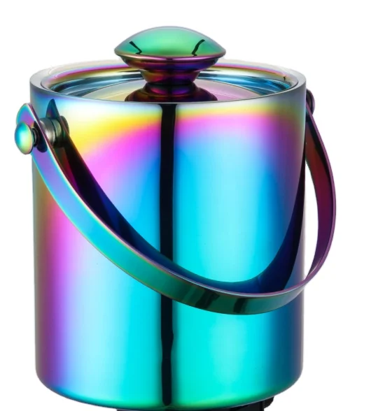 1.3L,2L,3L matt polished metal stainless steel ice bucket with handle and cover in electroplating