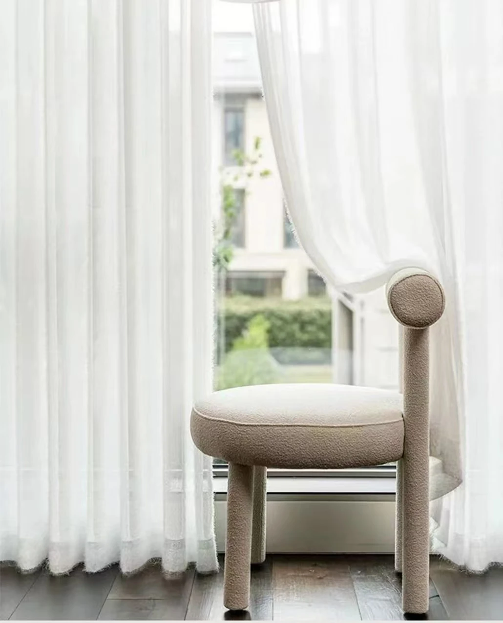 2024 New Arrival Light Weight Luxury Grey Hairy Sheer  Curtain Fabric For Living Room Hometextile