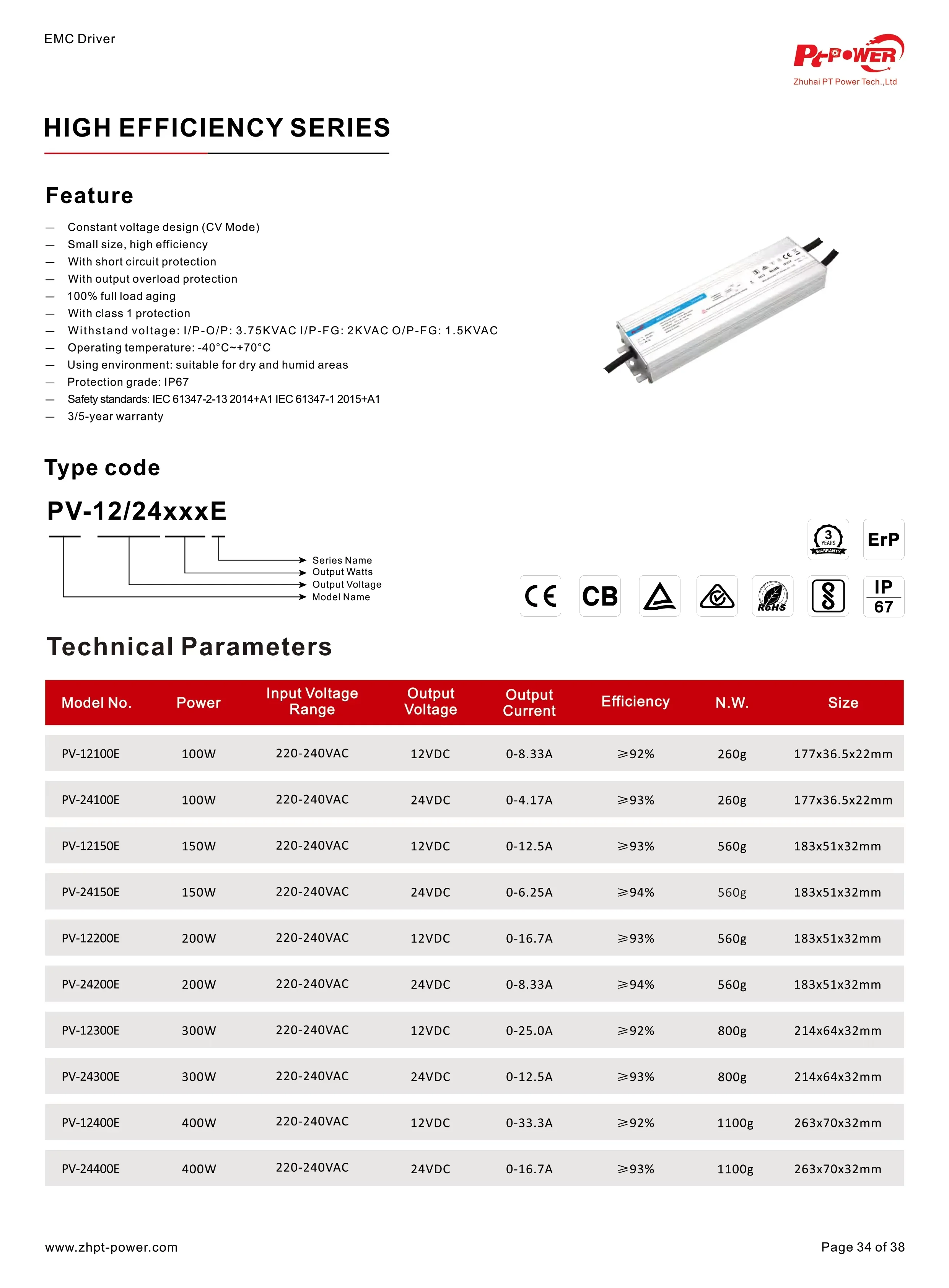 220-240V 12V 24V EMC Standard High Efficiency 100W Waterproof Outdoor Switching Power Supply Constant Voltage Led Driver
