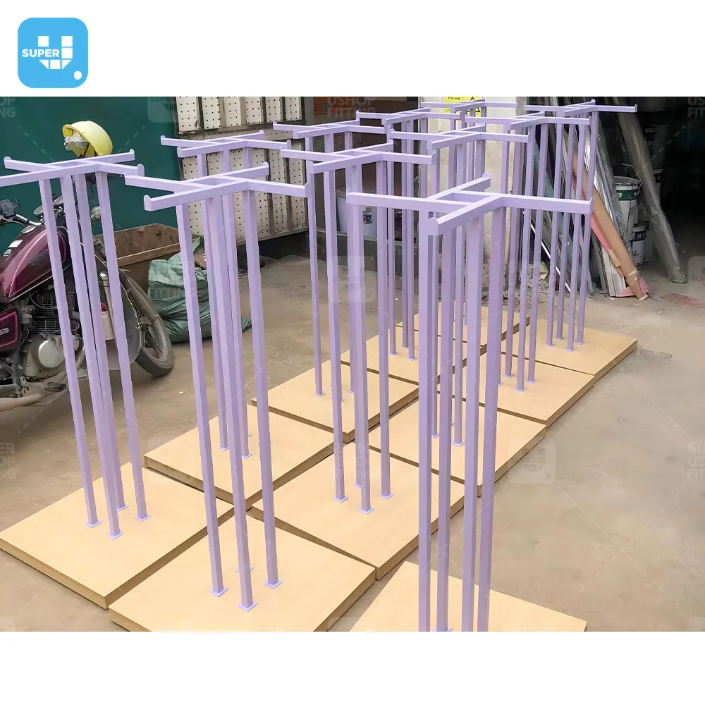 Custom Wooden Base Kids Clothing Store Fixtures Infant Clothes Boutique Furniture Four Way Metal Baby Shop Display Stand