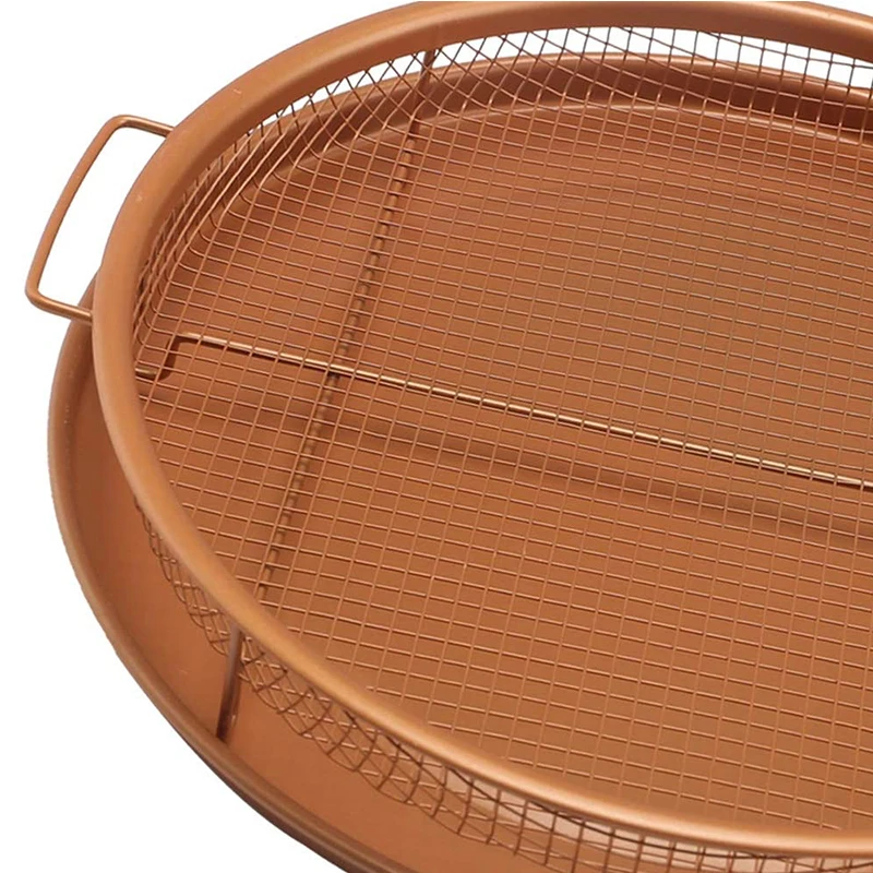 2 Pcs Round Copper Crisper Tray Basket, Air Fryer Crisping Basket, Chip Fryer Basket And Cookie Baking Tray
