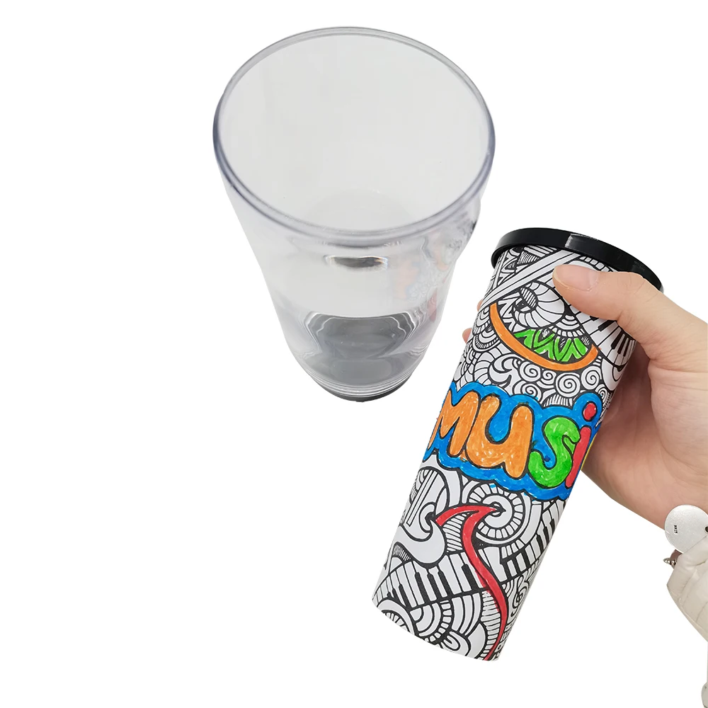 Plastic Draw Doodle DIY Color Cup with 4 markers DIY Coloring mug