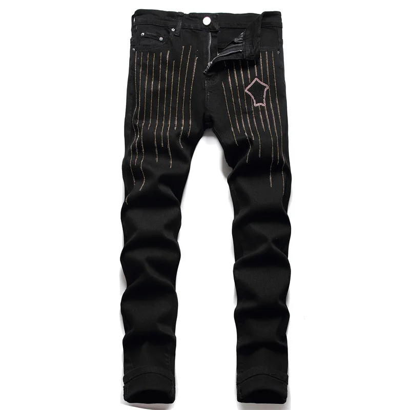 High Quality Denim Pants Man Male Black Printed Jeans Men Punk Pants Skinny Hip Hop Jeans
