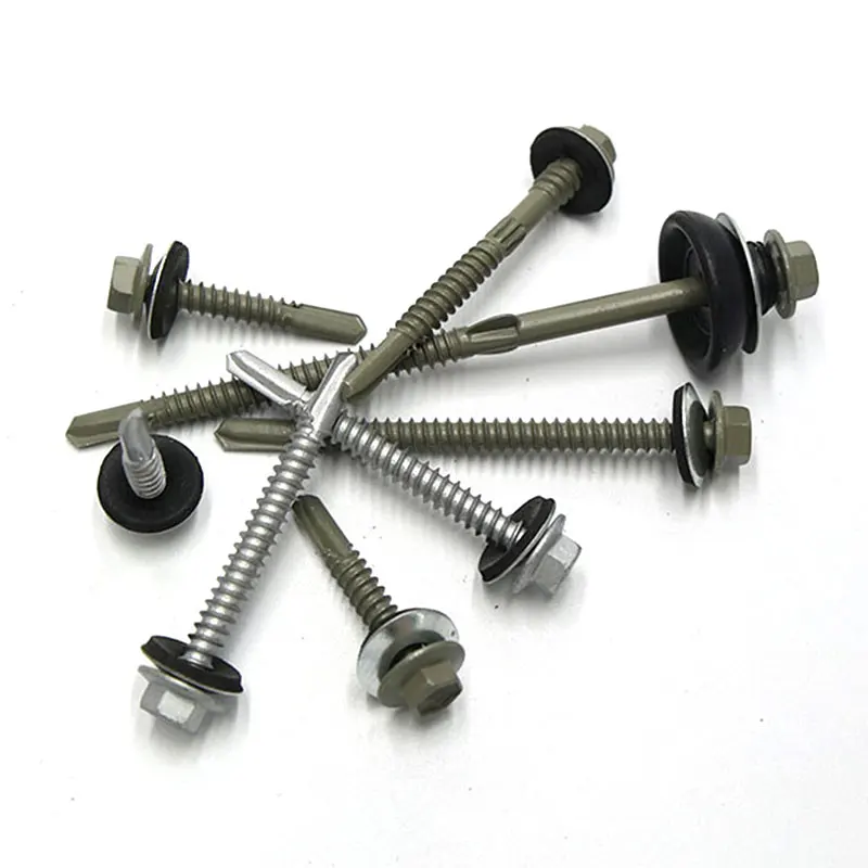 High Strength Xylan Ruspert Plated Double Thread Flange Hexagon Hex Head Self Drilling Screw With Washer