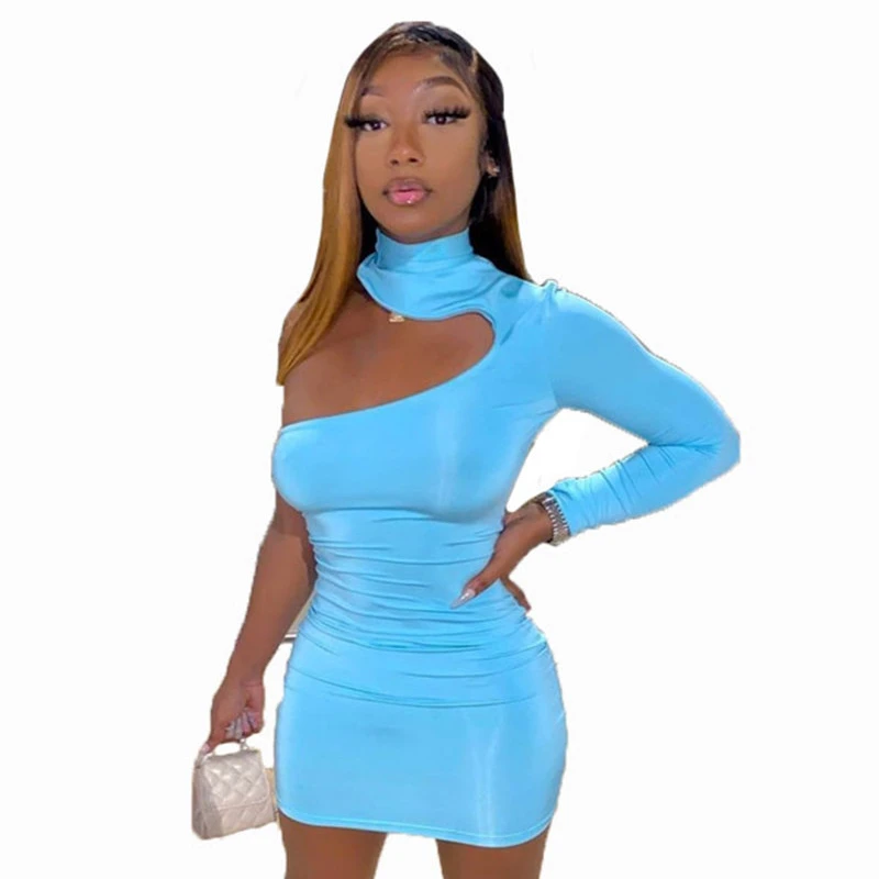 
Wholesale elegant solid light blue color soft fabric party evening club long sleeve corset dresses for dress women 