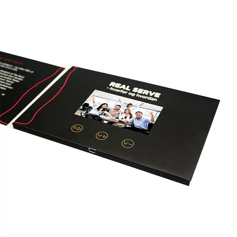 Best seller wholesale A5 black paper advertising player 7 inch video music photo book LCD booklet business video brochure card
