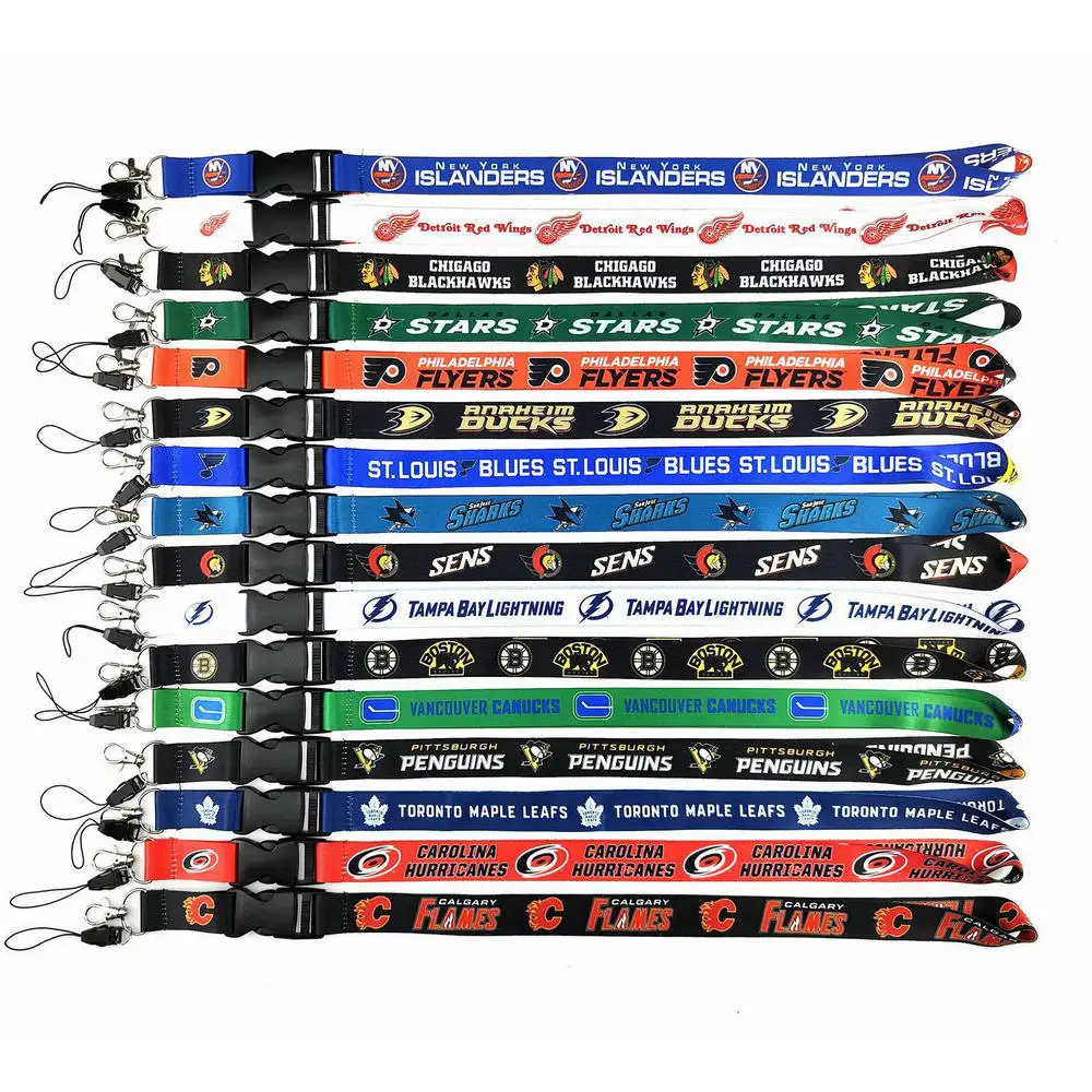 Custom National Hockey League Team Logo Sublimation Neck Strap NHL Polyester Lanyard Keychain