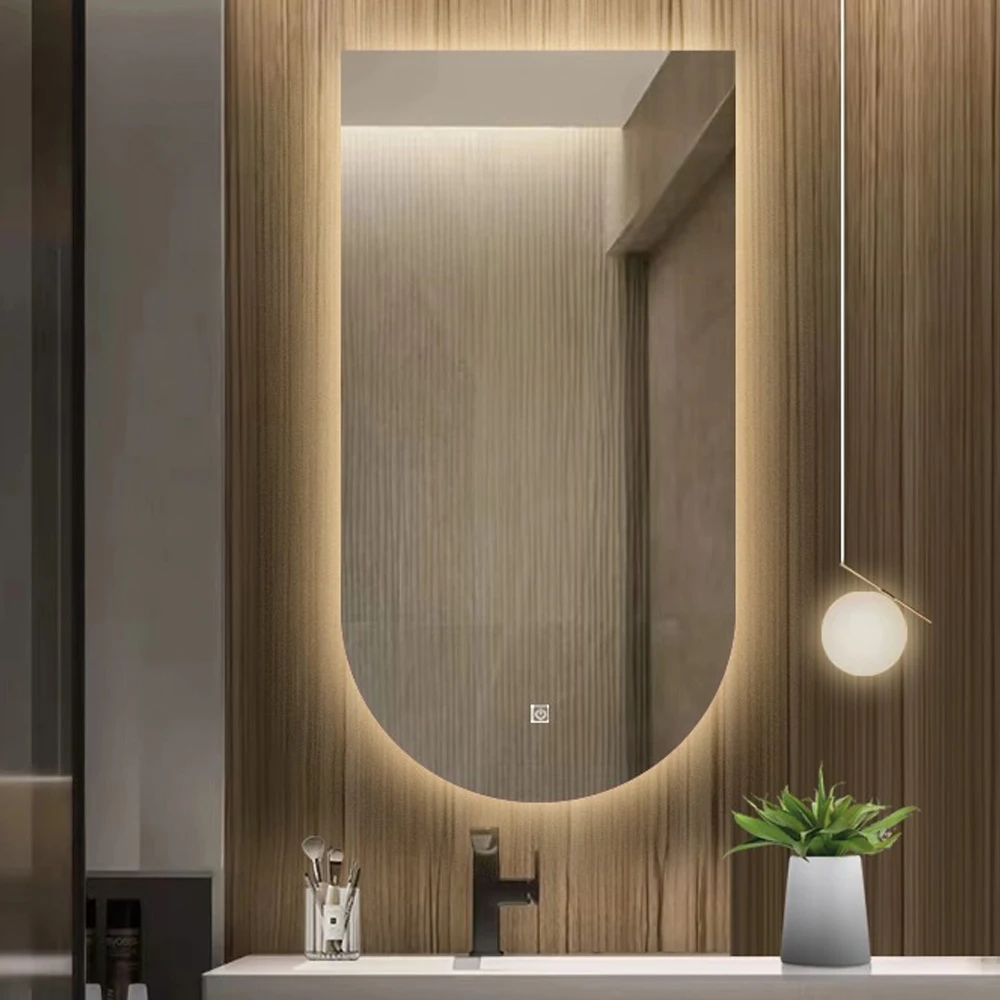 Decor Arch Door Shape Lighting Hand Induction Bluetooth Detection Antifogging Smart LED Mirror For Bathroom With Demister Pad