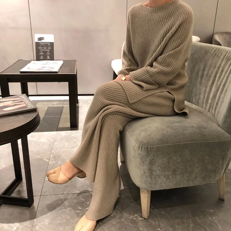 2023 Custom pajamas knitted Sweater  Designer Winter Cashmere Set pants suits 2 Piece Set Women Knit Two Piece Sweater Set