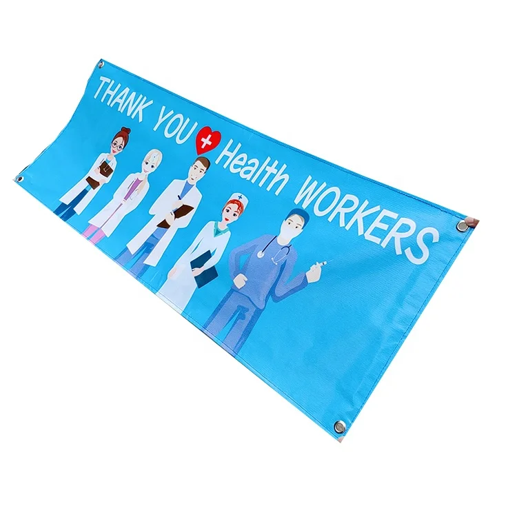 Custom Outdoor indoor hanging Thanks to the medical  tarp finishing banner
