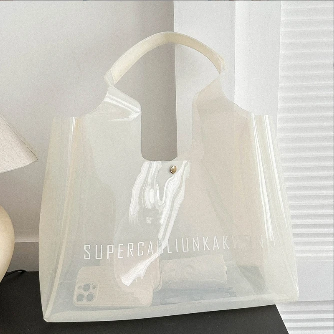 Custom logo extra large Personalized Summer PVC Tote Bag Transparent Shoulder Strap Waterproof Bridesmaid Beach Bag