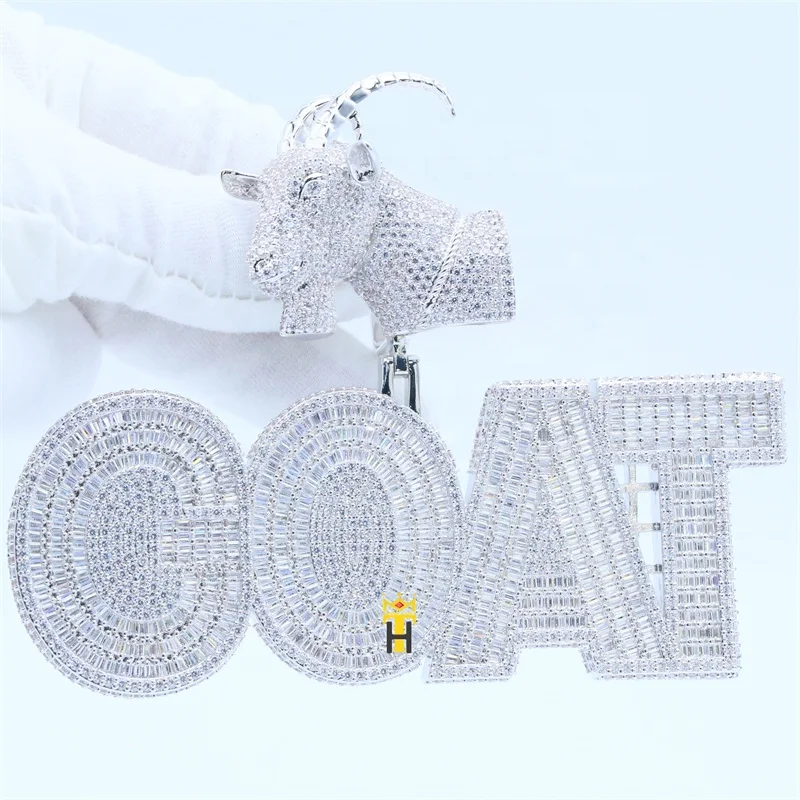 Animal goat name letters necklace personalized pendant iced out bling cubic zircon hip hop jewelry