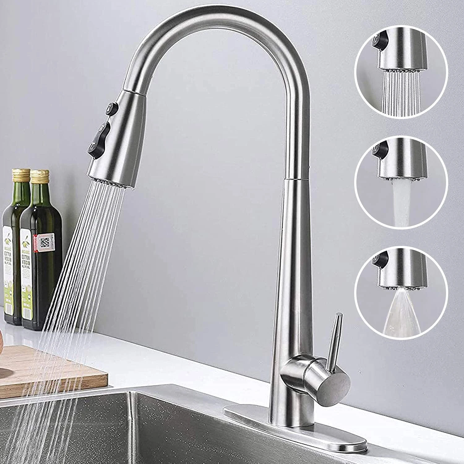 Pull Out Kitchen Tap Stainless Steel Deck Mounted Pull Down Sink Kitchen Faucet High Arc Kitchen Faucets