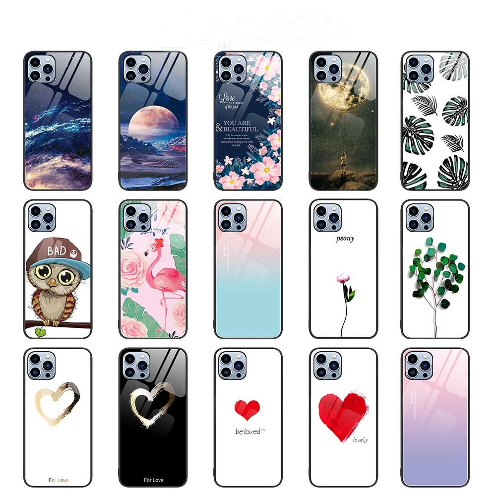 New fashion style painted tempered glass custom pattern photo for iphone 15 14 promax mobile phone glass case