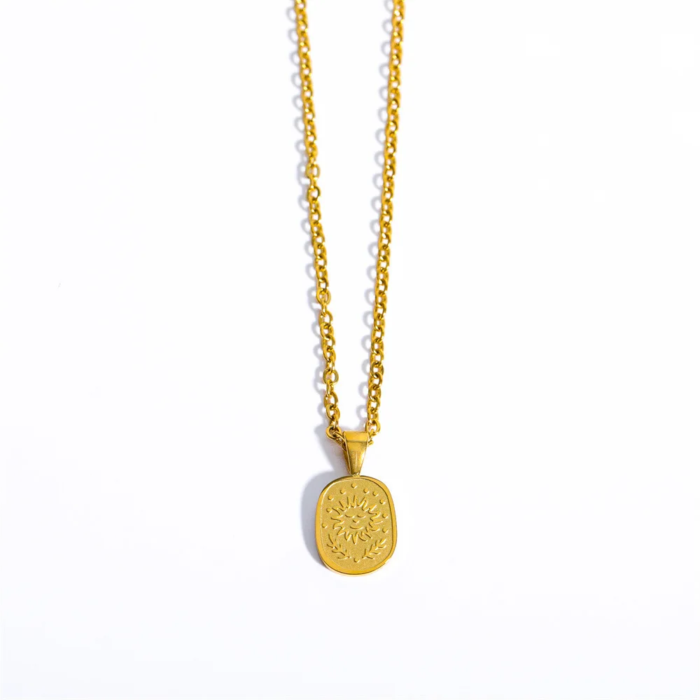 N1948  Waterproof Round Star Moon Sun Collar Necklaces For Women 18K Gold Plated Stainless Steel Tarot Cards Pendant Necklace