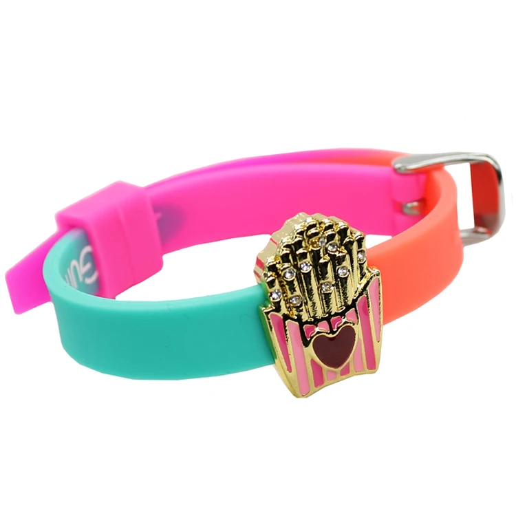 New Design Crystal Slider Charm Silicone Bracelet Stretch Wrist Bands Custom Kids Wristband Bracelet