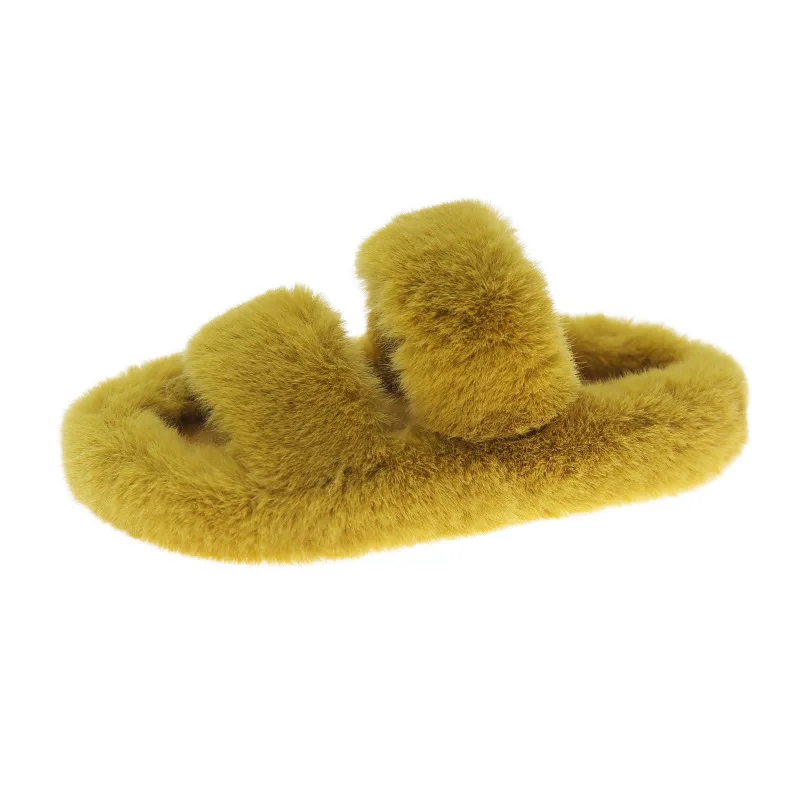 Women Warm Faux Fur Slippers Good Quality Non-Slip Women Bedroom Slippers Wearable Plush House Slippers