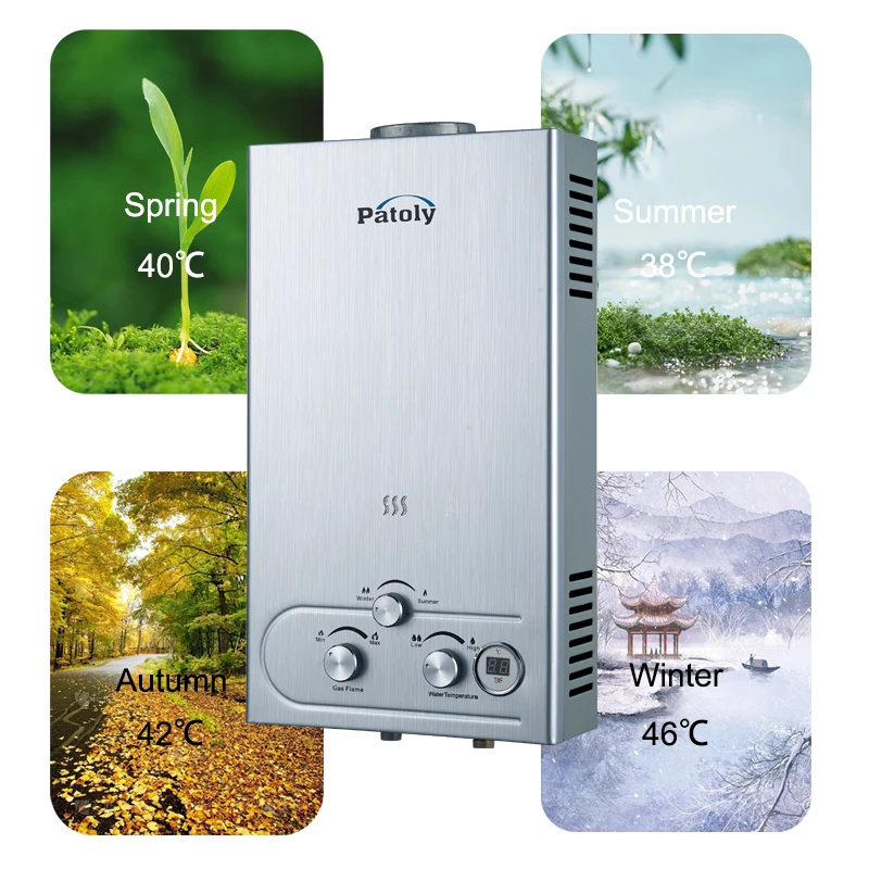 Energy Saving Liquid Instant Shower 304 Stainless Steel House Gas Hot Water Heater Tankless Camping 10L13L/Min Wall Hung Indoor