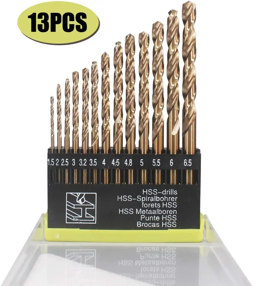Straight Shank Twist Drill Bit Set Kit HSS Drill Bit Set with Case (13Pcs,1.5-6.5mm)
