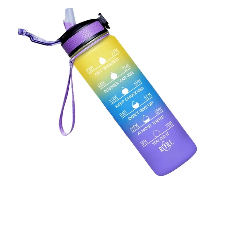 Water Bottle Gradient Color Motivational Gym Fitness Sports Wholesale Hot sale 1L Camping PC Plastic CLASSIC Drinkware Adults