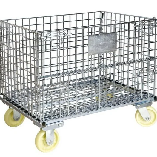 Heavy Foldable wire mesh metal pallet folding warehouse lockable storage Cages wire mesh container