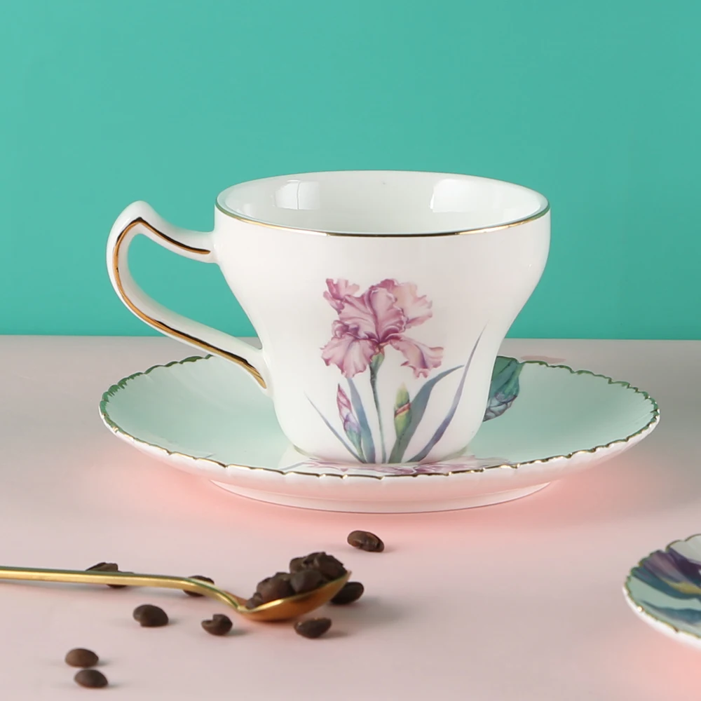 SU78 Flower-de-luce Высококачественный новый набор оптовая продажа кофейная чашка золотистого цвета Керамическая деколь чайные чашки и блюдца