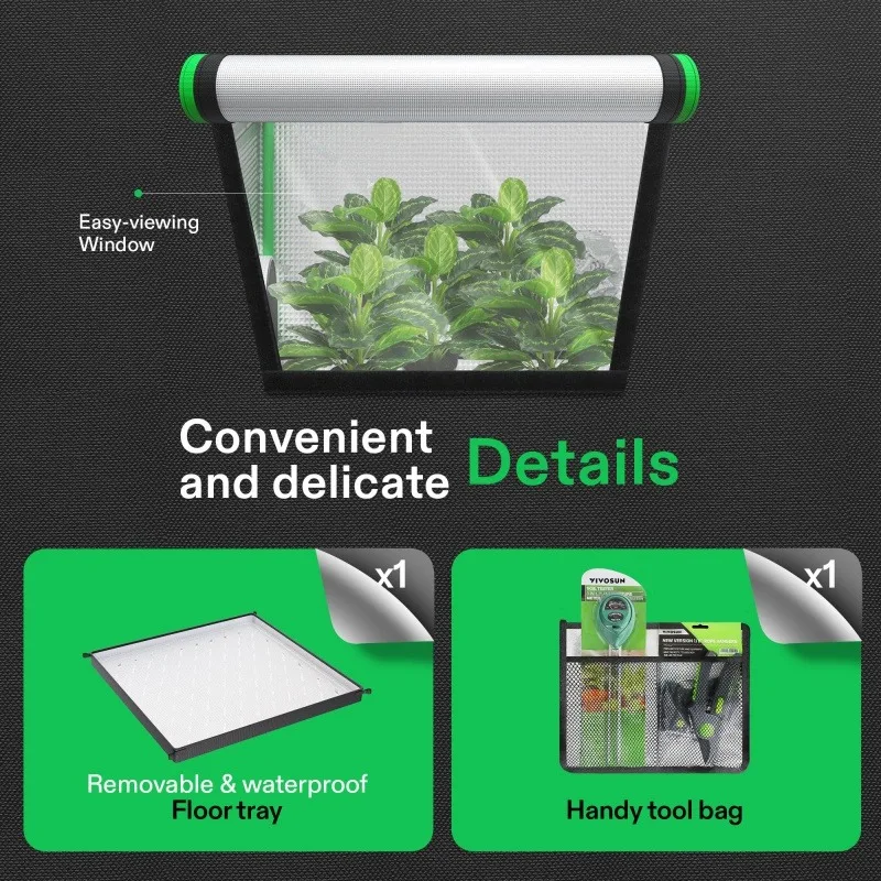 Growth Tent With High Reflective Polyester Film Observation Window And Floor Tray Suitable For Hydroponic Indoor Plants