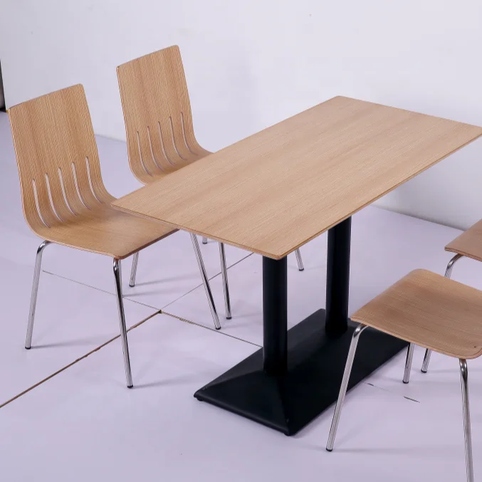 Wood Chair Industrial Dining Table Restaurant Table and Chair Sets Stainless Steel Canteen Furniture Fast Food Table and Chairs