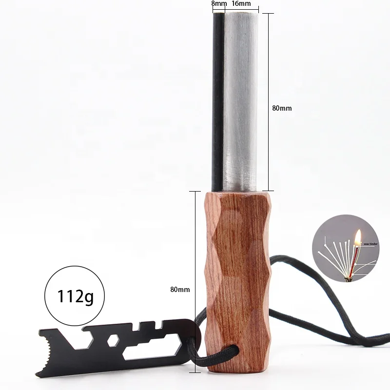 Survival Tools Wooden Shaft Firesteel Emergency EDC Fire Kit Camping Supplies Magnesium Fire Rod Starter
