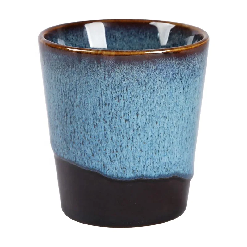Hot sale environmentally friendly Japanese reaction glazed personal handmade ceramic coffee teacup mug without handle as a gift