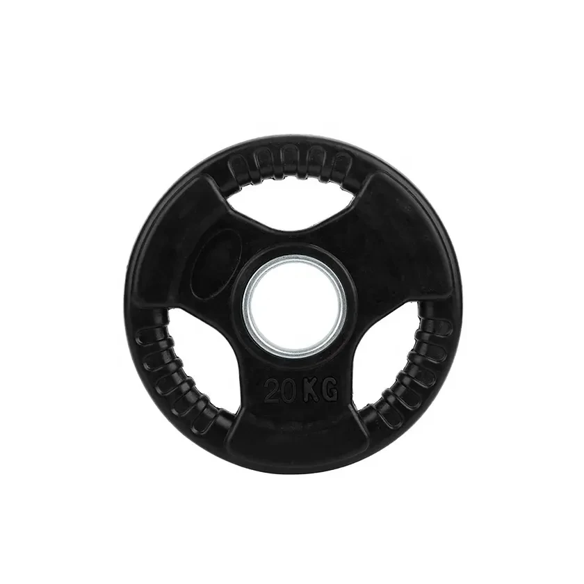 High Quality Gym Equipment Commercial Use Three-grip Weight Plate Cast Iron Black weight  Plates 45 Lbs Rubber Weight Plates