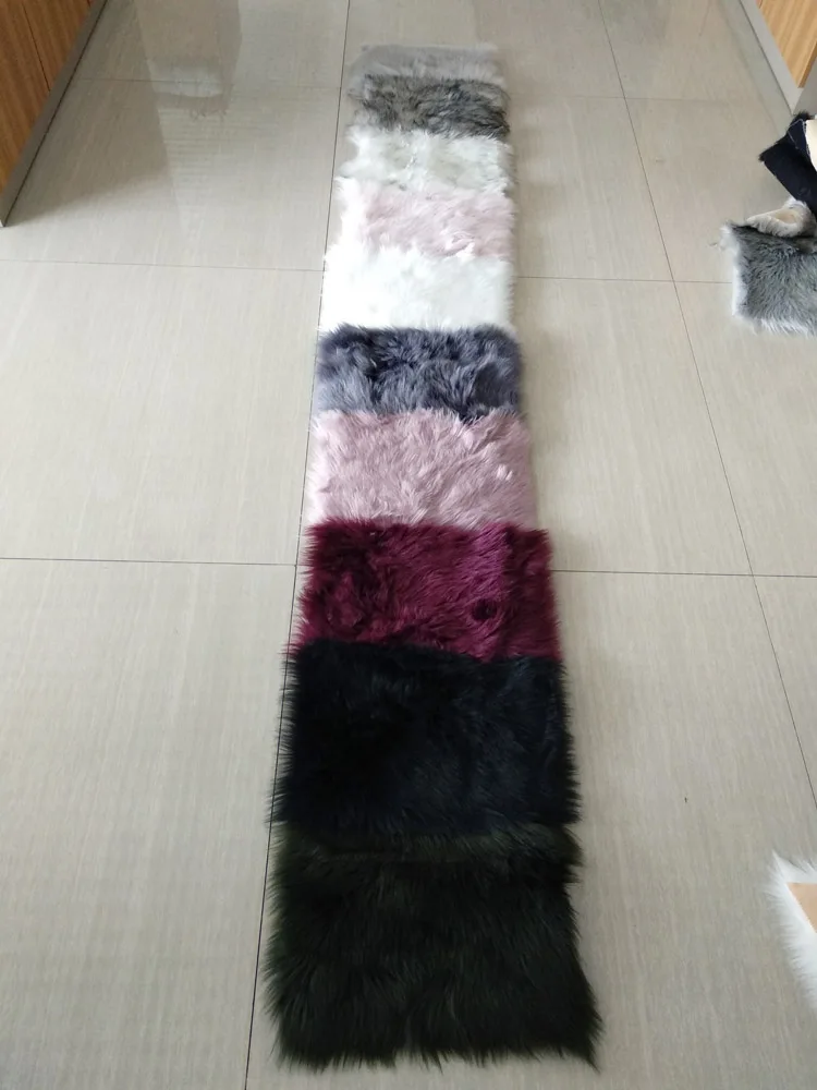 100%Acrylic Snow White Long Hair Faux Sheepskin Anti slip Table Runner Rug