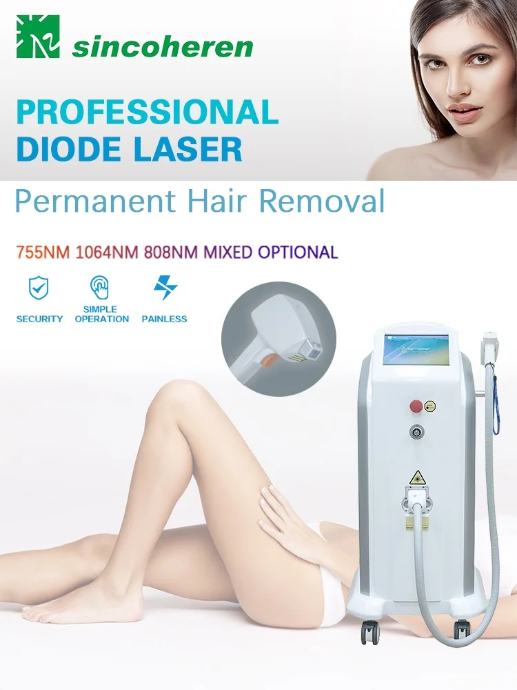 Most powerful diode laser hair removal system 755 808 1064 nm for dark skin TEC cooling system with free training