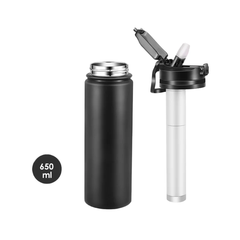 Outdoor Emergency Supplies Double Wall Stainless Steel SS304 Water Filter Straw Bottle with UF & Coconut shell Activated Carbon