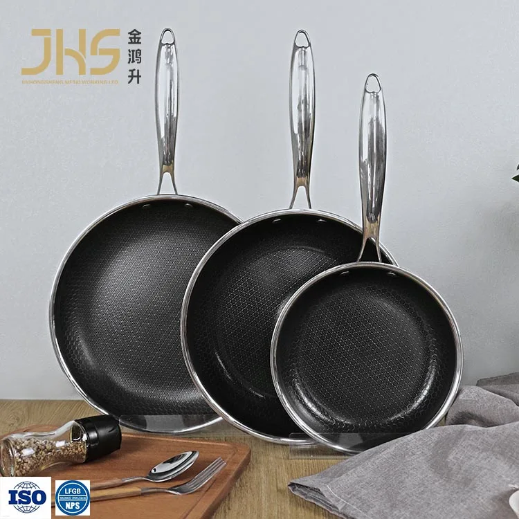 Professional Quality Tri-ply Stainless Steel Non Stick Honeycomb 26-30cm Round Frying Pan With Ceramic Coating